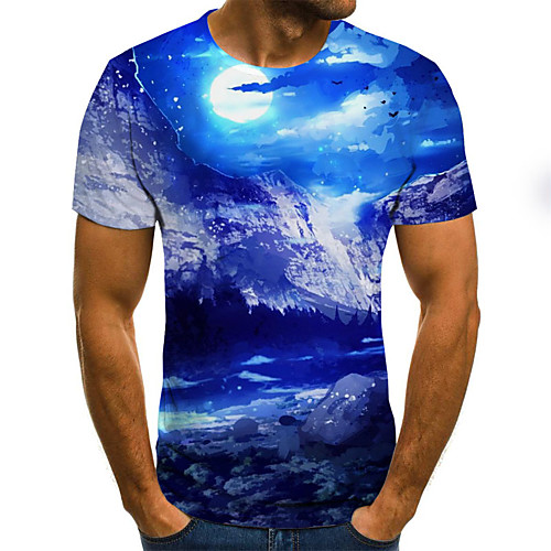 

Men's Daily Sports Basic / Exaggerated T-shirt - Color Block / 3D Black & White, Print Blue