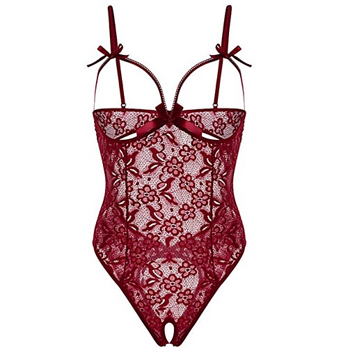 

Women's Lace / Mesh Super Sexy Bodysuits Nightwear Floral / Solid Colored Wine White Black S M L