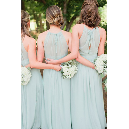 

A-Line Jewel Neck Floor Length Chiffon Bridesmaid Dress with Ruching