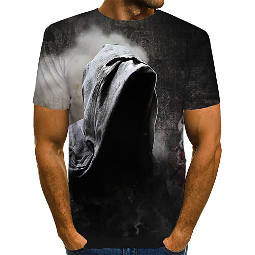 

Men's Daily Going out Street chic / Exaggerated T-shirt - Geometric / 3D / Portrait Pleated / Print Black
