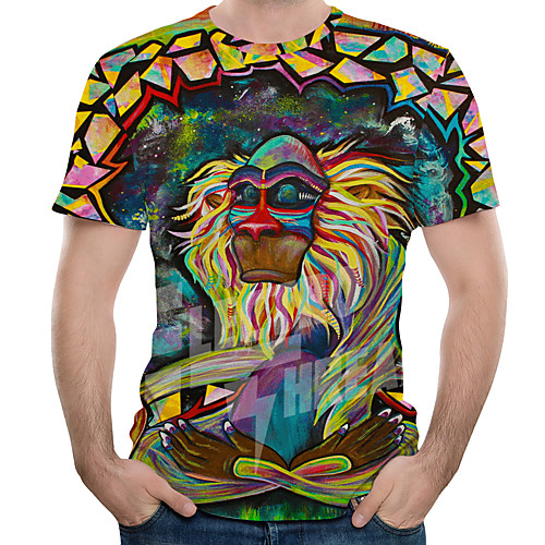

Men's Daily Holiday Street chic / Exaggerated T-shirt - Color Block / 3D / Graphic Print Green