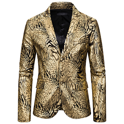 

Men's Blazer, Striped / Floral / Geometric Notch Lapel Polyester Gold / Silver