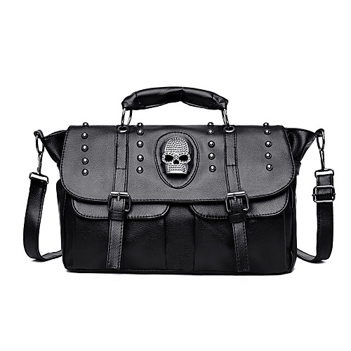 

Women's Buttons / Zipper PU Top Handle Bag Solid Color Black