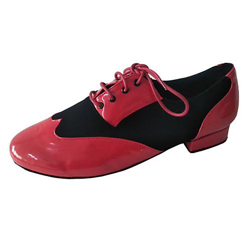 

Men's Modern Shoes / Ballroom Shoes PU Lace-up Heel Thick Heel Customizable Dance Shoes Red / Black