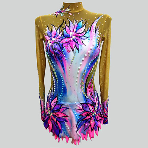 

21Grams Rhythmic Gymnastics Leotards Artistic Gymnastics Leotards Women's Girls' Leotard Purple Spandex High Elasticity Handmade Jeweled Diamond Look Long Sleeve Competition Dance Rhythmic Gymnastics