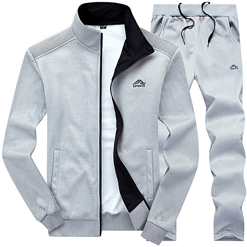 

Men's 2-Piece Embroidered Fleece Tracksuit Sweatsuit Jogging Suit 2pcs Winter Front Zipper Mandarin Collar Running Walking Jogging Thermal / Warm Windproof Soft Sportswear Plus Size Sweatshirt and
