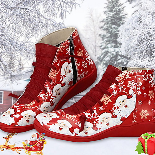 

Women's Boots Flat Heel Round Toe PU Booties / Ankle Boots Fall & Winter Green / Red / Blue