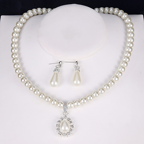 

Women's Drop Earrings Pendant Necklace Bridal Jewelry Sets 3D Precious Pear Unique Design Fashion Imitation Pearl Silver Plated Earrings Jewelry White For Wedding Party Holiday Festival 1 set