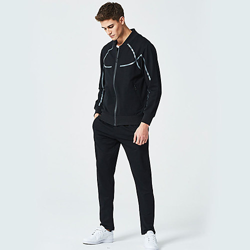 

Men's 2-Piece Stripe Tracksuit Sweatsuit Jogging Suit 2pcs Winter Front Zipper Mandarin Collar Running Walking Jogging Thermal / Warm Windproof Soft Sportswear Plus Size Sweatshirt and Pants Long