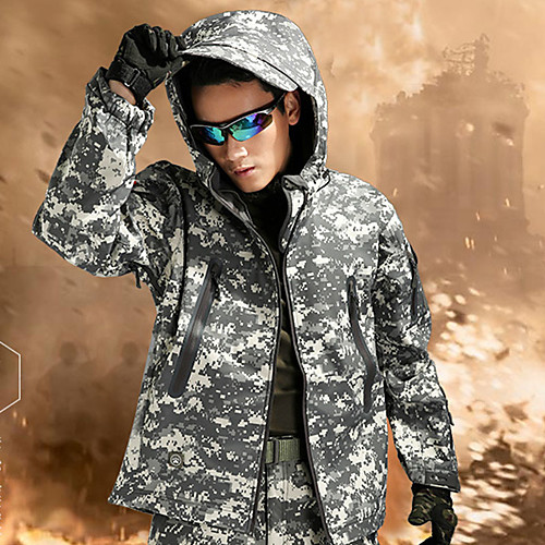 фото Муж. куртка для охоты на открытом воздухе сохраняет тепло с защитой от ветра износостойкий удобный весна осень зима камуфляж терилен камуфляж серый военно-зеленный камуфляжный lightinthebox
