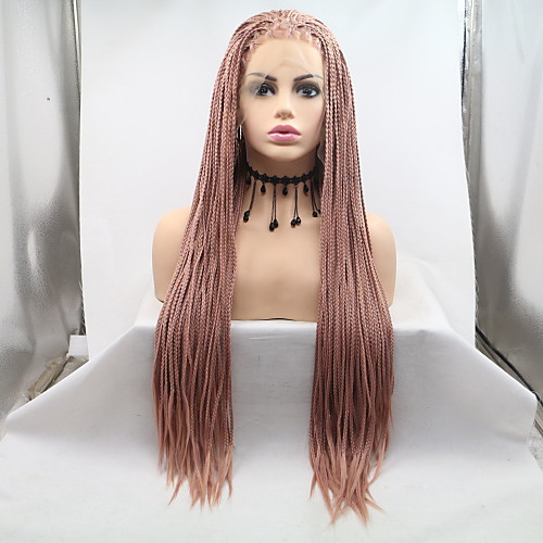 

Synthetic Lace Front Wig Plaited Braid Lace Front Wig Medium Length Rose Gold Synthetic Hair 26 inch Women's Women Braided Wig Pink Sylvia