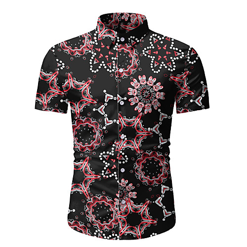 

Men's Daily Weekend Basic / Elegant Shirt - Floral / Color Block / Solid Colored Black
