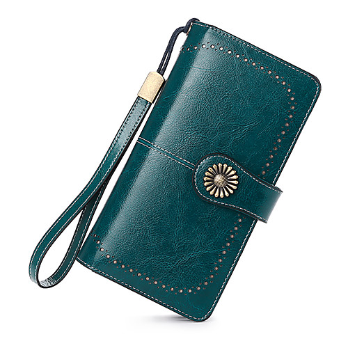 

Women's Buttons Cowhide Wallet Solid Color Black / Brown / Wine