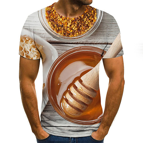 

Men's Daily Going out Basic / Street chic T-shirt - 3D / Graphic Patchwork / Print Beige