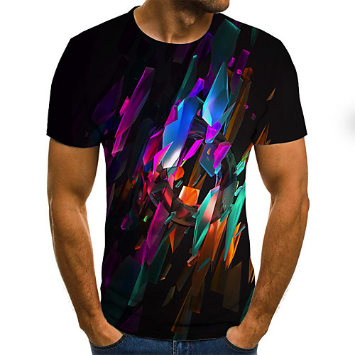 

Men's Daily Sports Basic / Exaggerated T-shirt - Color Block / 3D / Machine Black & White, Print Rainbow