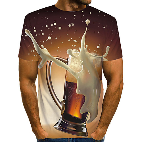 

Men's EU / US Size Graphic Beer Print Slim T-shirt Basic Daily Weekend Round Neck Brown / Summer / Short Sleeve
