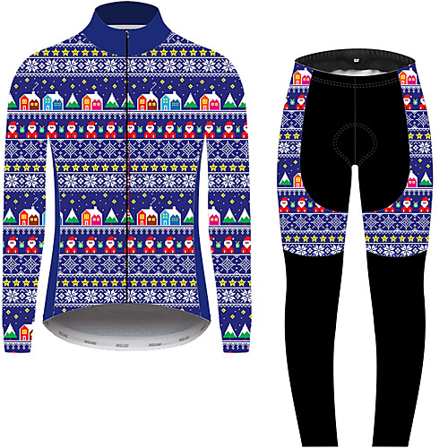 

21Grams Christmas Men's Long Sleeve Cycling Jersey with Tights - Blue / Black Bike Pants Clothing Suit UV Resistant Quick Dry Sports Winter Fleece 100% Polyester Mountain Bike MTB Road Bike Cycling