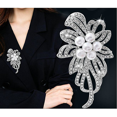 

Women's Cubic Zirconia Brooches Classic Flower Shape Classic Basic Brooch Jewelry White / Sliver For Graduation Gift Daily Work Festival