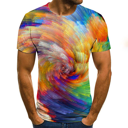 

Men's Daily Sports Basic / Exaggerated T-shirt - Color Block / 3D / Rainbow Black & White, Print Rainbow