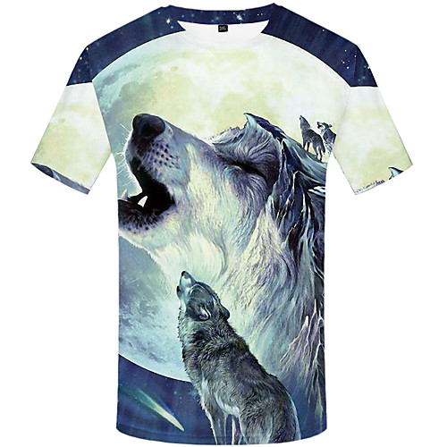 

Men's Daily Street chic T-shirt - 3D / Animal Wolf, Print Blue