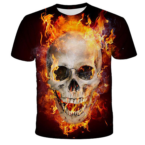 

Men's Daily Holiday Street chic / Exaggerated T-shirt - 3D / Skull / Tie Dye Wolf, Print Gold