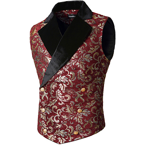 

Men's Vest, Floral V Neck Polyester Red / Navy Blue