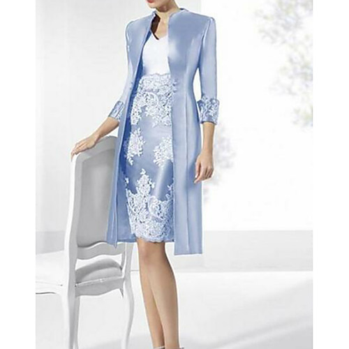 

Sheath / Column V Neck Knee Length Polyester Sleeveless Vintage / Plus Size Mother of the Bride Dress with Lace Mother's Day 2020