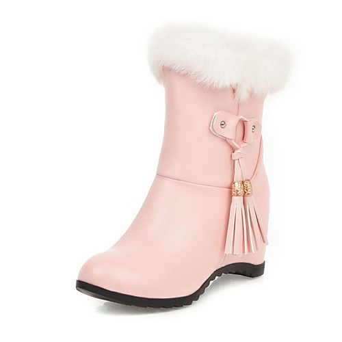 

Women's Boots Snow Boots Hidden Heel Round Toe Rivet / Tassel Rabbit Fur / Faux Leather Booties / Ankle Boots Casual / Sweet Walking Shoes Spring & Fall / Fall & Winter Black / White / Pink