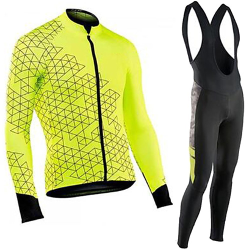 

21Grams Men's Long Sleeve Cycling Jersey with Bib Tights Green / Black Bike Clothing Suit UV Resistant Quick Dry Winter Sports Solid Color Mountain Bike MTB Road Bike Cycling Clothing Apparel