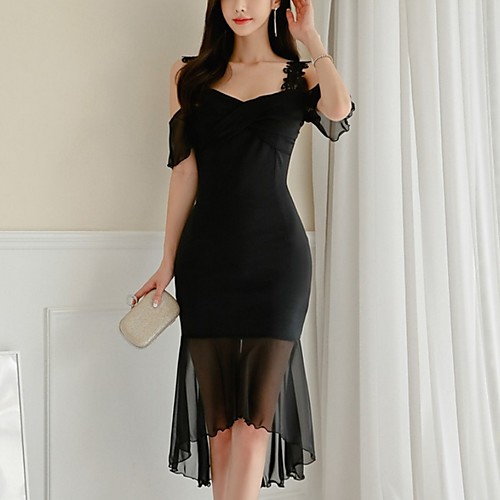 

Women's Elegant Sheath Dress - Solid Colored Black S M L XL