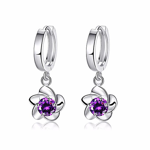 

Women's Cubic Zirconia Earrings Geometrical Flower Stylish Silver Earrings Jewelry White / Purple For Daily Festival 1 Pair
