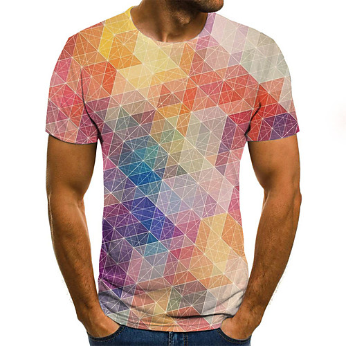 

Men's Daily Sports Basic / Exaggerated T-shirt - Color Block / 3D / Rainbow Black & White, Print Rainbow