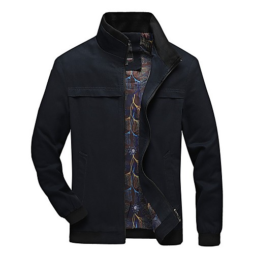 

Men's Daily Fall & Winter Regular Jacket, Solid Colored Stand Long Sleeve Polyester Black / Army Green / Navy Blue