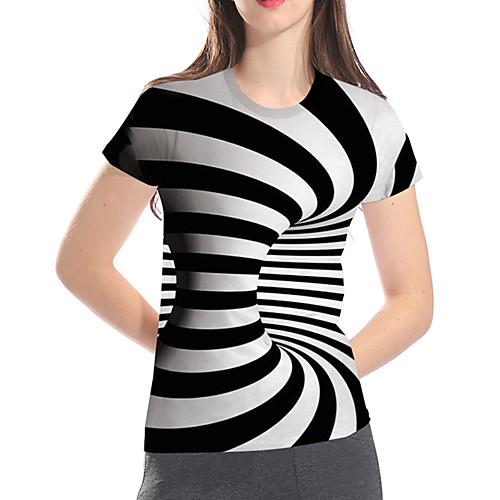 

Women's Daily Club Basic / Exaggerated T-shirt - Striped / 3D / Graphic Rubik's Cube, Print Black