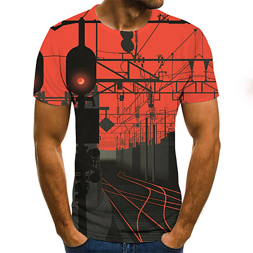 

Men's Daily Going out Basic T-shirt - 3D Print Red