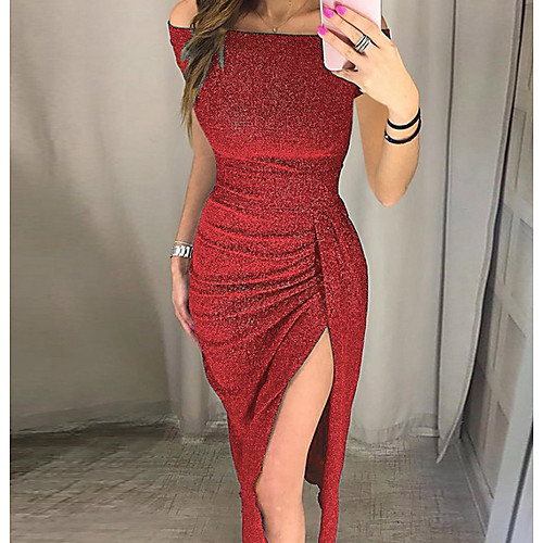 

Women's Bodycon Dress - Solid Colored Black Red Gray S M L XL