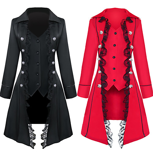 

Plague Doctor Retro Vintage Steampunk Coat Masquerade Tuxedo Women's Costume Black / Red Vintage Cosplay Party Halloween Long Sleeve