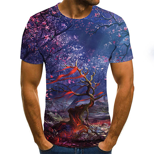 

Men's Daily Sports Basic / Exaggerated T-shirt - Color Block / 3D Black & White, Print Navy Blue