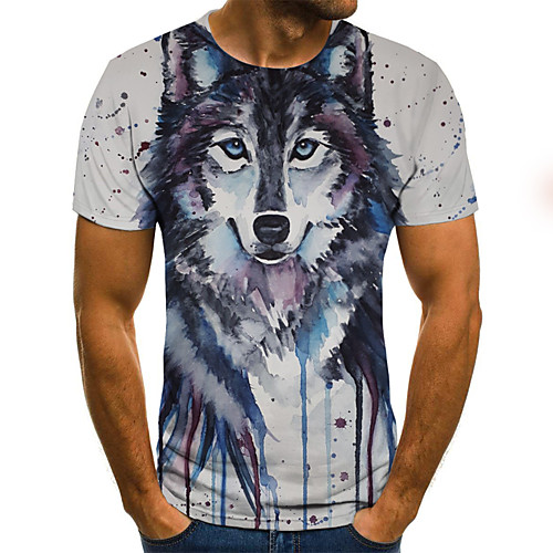

Men's Daily Holiday Street chic / Exaggerated T-shirt - Color Block / 3D / Animal Print White