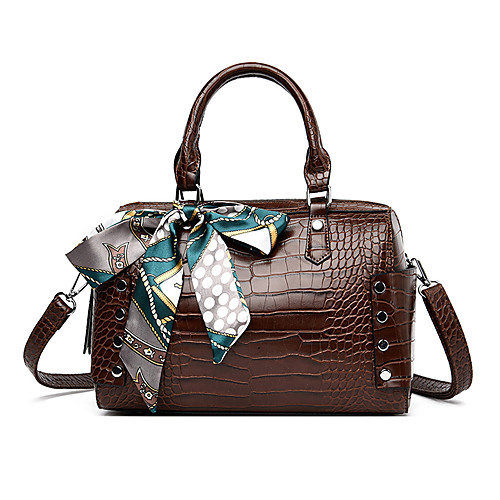 

Women's Bow(s) / Zipper PU Top Handle Bag Solid Color Black / Brown / Purple