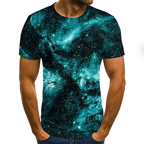 

Men's Daily Holiday Street chic / Exaggerated T-shirt - Galaxy / Color Block / 3D Print Navy Blue