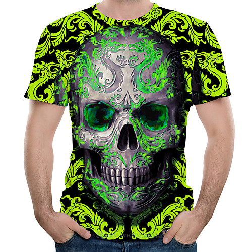 

Men's Daily Holiday Street chic / Exaggerated T-shirt - Color Block / 3D / Graphic Print Green