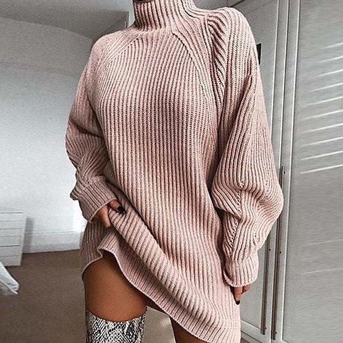 

Women's Solid Colored Long Sleeve Pullover Sweater Jumper, Round Wine / Light gray / Blushing Pink S / M / L