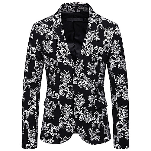 

Men's Blazer, Striped / Floral / Geometric Notch Lapel Polyester Gold / Silver