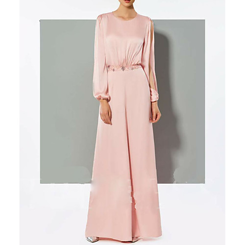 

Pantsuit / Jumpsuit Jewel Neck Floor Length Chiffon Long Sleeve Jumpsuits Mother of the Bride Dress with Crystals Mother's Day 2020