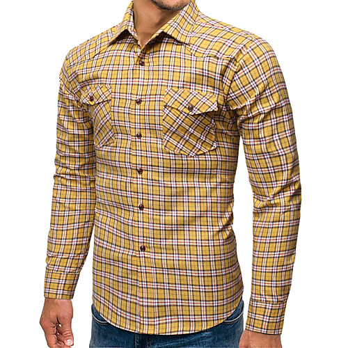 

Men's Daily Work Business / Basic Shirt - Plaid / Solid Colored Light Brown