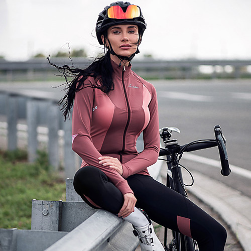 

SANTIC Women's Long Sleeve Cycling Jersey Winter Fleece Elastane Fuchsia Bike Jersey Bottoms Mountain Bike MTB Road Bike Cycling Fleece Lining Sports Clothing Apparel / Race Fit