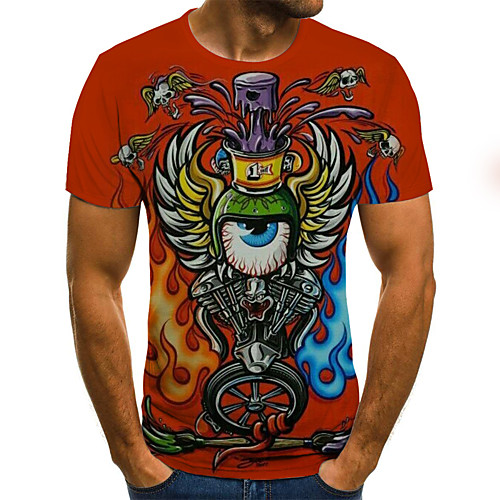 

Men's Daily Holiday Street chic / Exaggerated T-shirt - Color Block / 3D Print Red