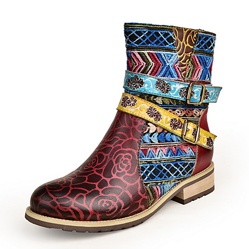 

Women's Boots Low Heel Round Toe Leather Booties / Ankle Boots Fall & Winter Red
