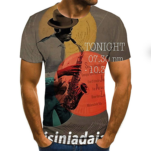 

Men's Daily Holiday Street chic / Exaggerated T-shirt - Color Block / 3D Print Brown